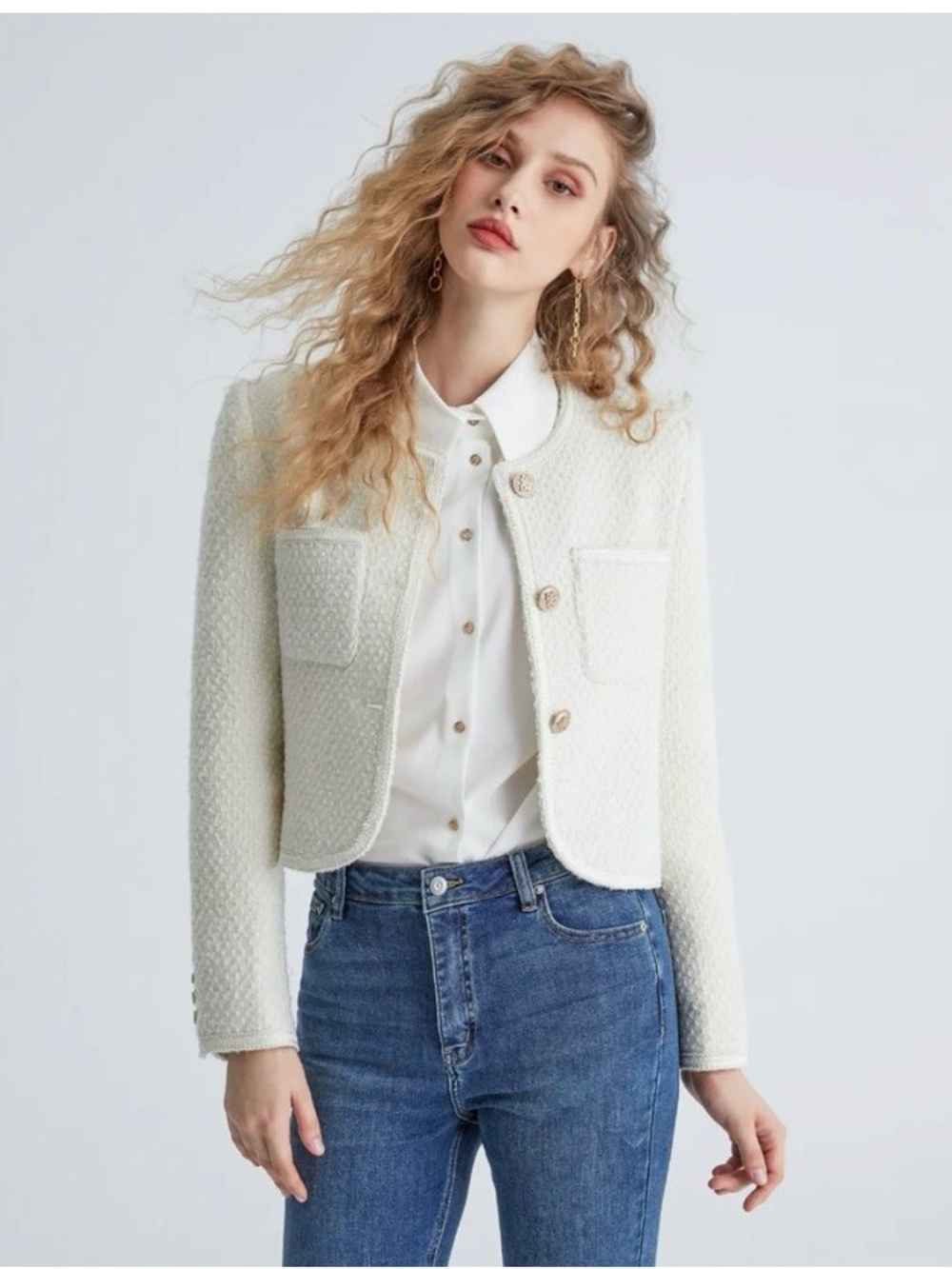 Urban Revivo Women's Cream Tweed Bouclé Blazer - New Without Tags